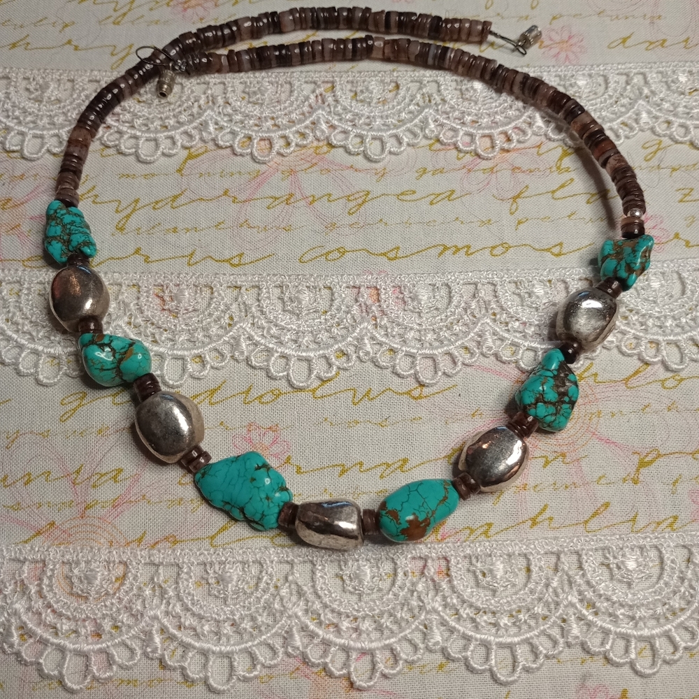 Turquoise and Silver Beaded Necklace